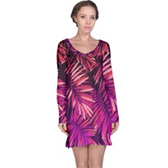 Pink tropical leaves Long Sleeve Nightdress