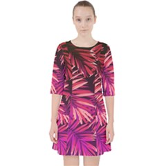 Pink tropical leaves Pocket Dress