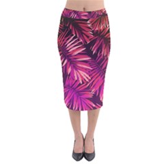 Pink tropical leaves Velvet Midi Pencil Skirt