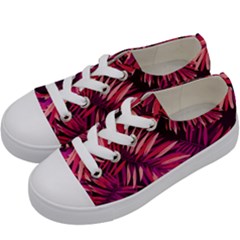 Pink tropical leaves Kids  Low Top Canvas Sneakers