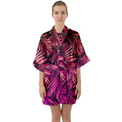 Pink tropical leaves Quarter Sleeve Kimono Robe