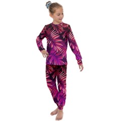 Pink tropical leaves Kids  Long Sleeve Set 