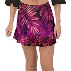 Pink tropical leaves Fishtail Mini Chiffon Skirt