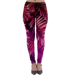 Pink tropical leaves Lightweight Velour Leggings