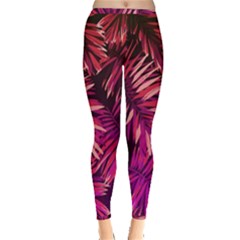 Pink tropical leaves Inside Out Leggings