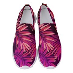 Pink tropical leaves Women s Slip On Sneakers