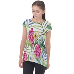 Tropical leaves and flowers Cap Sleeve High Low Top