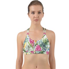 Tropical leaves and flowers Back Web Sports Bra