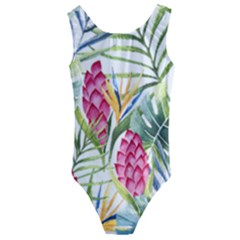 Tropical leaves and flowers Kids  Cut-Out Back One Piece Swimsuit