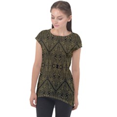 Exotic Gold Black Dream Cap Sleeve High Low Top