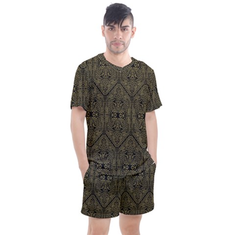 Exotic Gold Black Dream Men s Mesh Tee And Shorts Set by retrotoomoderndesigns