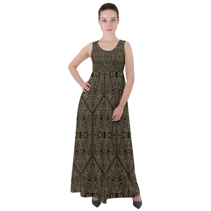 Exotic Gold Black Dream Empire Waist Velour Maxi Dress