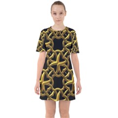 Gold Black Starfish Sixties Short Sleeve Mini Dress by retrotoomoderndesigns