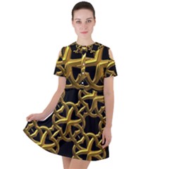 Gold Black Starfish Short Sleeve Shoulder Cut Out Dress 