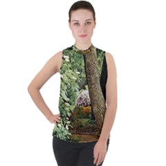 Garden Of The Phoenix Mock Neck Chiffon Sleeveless Top