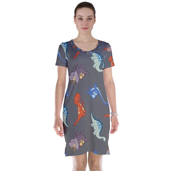 Dinosaurs - Grey. Short Sleeve Nightdress