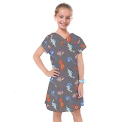 Dinosaurs - Grey  Kids  Drop Waist Dress by WensdaiAmbrose