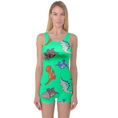 Dinosaurs - Aqua Green One Piece Boyleg Swimsuit by WensdaiAmbrose