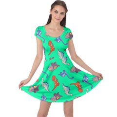 Dinosaurs - Aqua Green Cap Sleeve Dress by WensdaiAmbrose