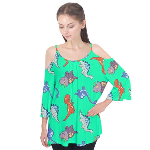 Dinosaurs - Aqua Green Flutter Tees by WensdaiAmbrose