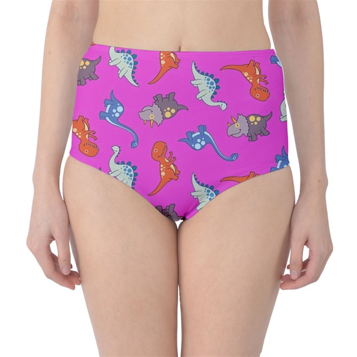 Dinosaurs - Fuchsia Classic High-Waist Bikini Bottoms