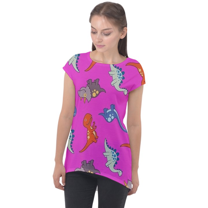 Dinosaurs - Fuchsia Cap Sleeve High Low Top