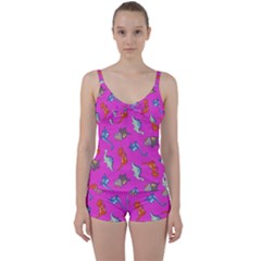 Dinosaurs - Fuchsia Tie Front Two Piece Tankini