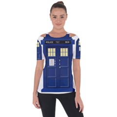 Tardis Doctor Who Time Travel Shoulder Cut Out Short Sleeve Top by Wegoenart