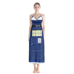 Tardis Doctor Who Time Travel Button Up Chiffon Maxi Dress by Wegoenart