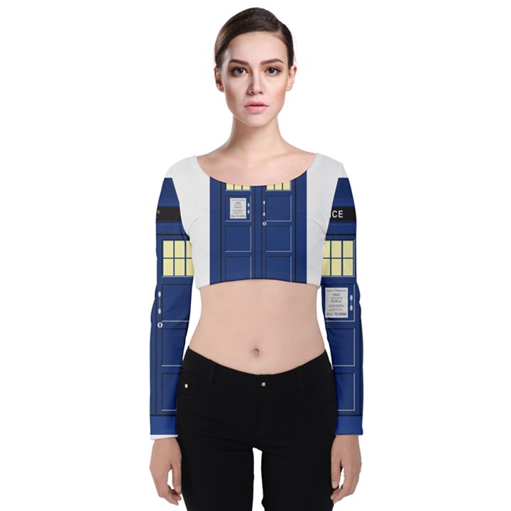 Tardis Doctor Who Time Travel Velvet Long Sleeve Crop Top