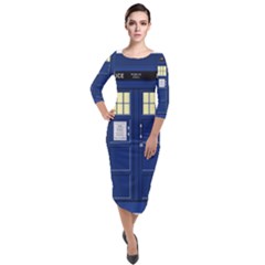 Tardis Doctor Who Time Travel Quarter Sleeve Midi Velour Bodycon Dress