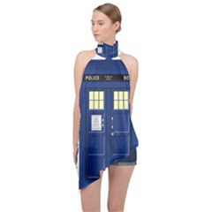 Tardis Doctor Who Time Travel Halter Asymmetric Satin Top