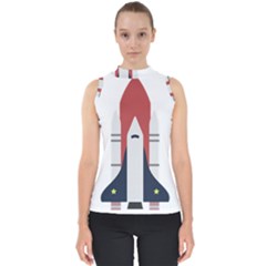 Planet Planets Rocket Shuttle Mock Neck Shell Top by Wegoenart