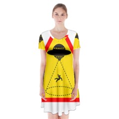 Sign Road Road Sign Traffic Short Sleeve V-neck Flare Dress by Wegoenart