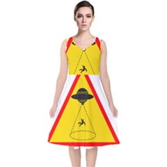 Sign Road Road Sign Traffic V-neck Midi Sleeveless Dress  by Wegoenart