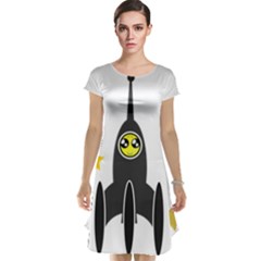 Spacecraft Star Emoticon Travel Cap Sleeve Nightdress by Wegoenart