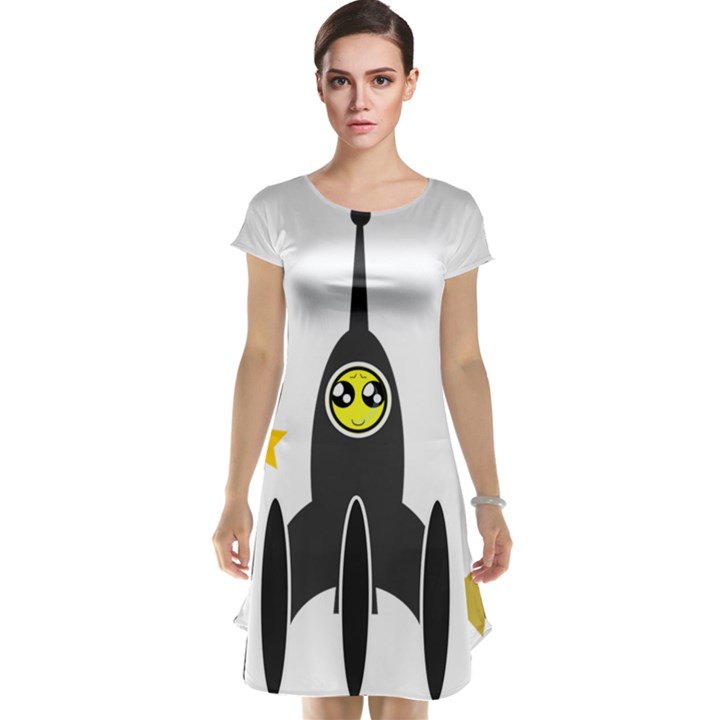 Spacecraft Star Emoticon Travel Cap Sleeve Nightdress