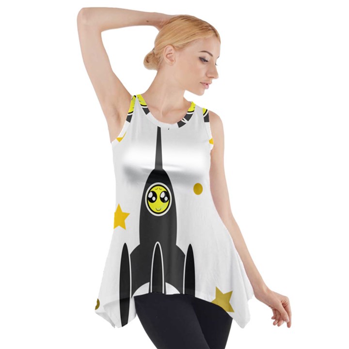 Spacecraft Star Emoticon Travel Side Drop Tank Tunic