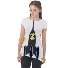 Spacecraft Star Emoticon Travel Cap Sleeve High Low Top