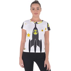 Spacecraft Star Emoticon Travel Short Sleeve Sports Top  by Wegoenart