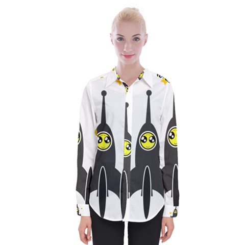 Spacecraft Star Emoticon Travel Womens Long Sleeve Shirt by Wegoenart