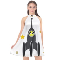 Spacecraft Star Emoticon Travel Halter Neckline Chiffon Dress  by Wegoenart