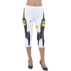 Spacecraft Star Emoticon Travel Lightweight Velour Capri Leggings  by Wegoenart