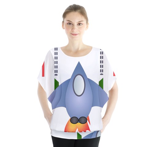 Spaceship Rocket Space Game Cosmos Batwing Chiffon Blouse by Wegoenart