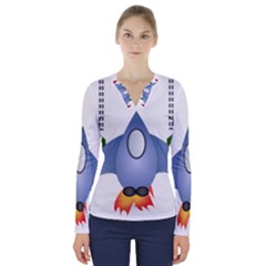 Spaceship Rocket Space Game Cosmos V-neck Long Sleeve Top by Wegoenart