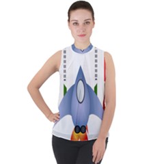 Spaceship Rocket Space Game Cosmos Mock Neck Chiffon Sleeveless Top by Wegoenart