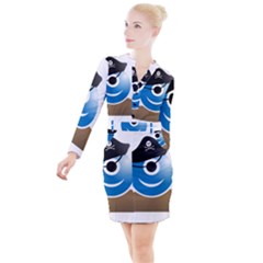 Alien One Eye Pirate Buccaneer Button Long Sleeve Dress by Wegoenart