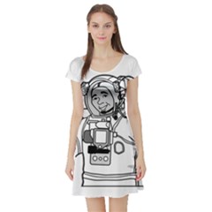 Astronaut Space Exploration Helmet Short Sleeve Skater Dress by Wegoenart