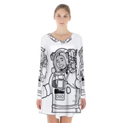 Astronaut Space Exploration Helmet Long Sleeve Velvet V-neck Dress by Wegoenart