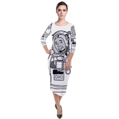 Astronaut Space Exploration Helmet Quarter Sleeve Midi Velour Bodycon Dress by Wegoenart